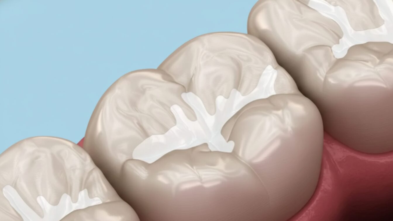Molars sealed with filling material across their chewing surfaces